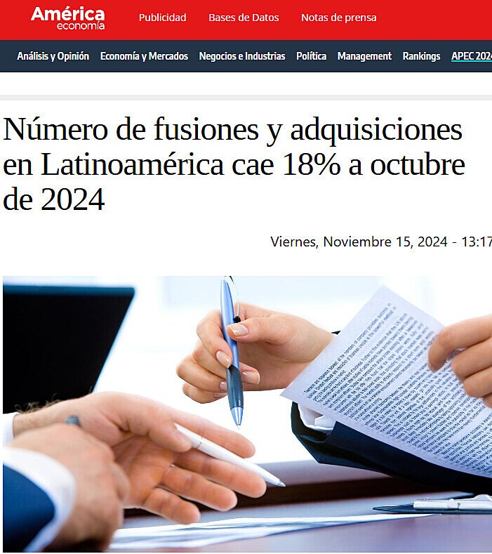 Nmero de fusiones y adquisiciones en Latinoamrica cae 18% a octubre de 2024